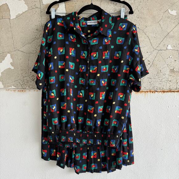 Vtg 90s Matching Set Alfred Dunner Geometric Blouse + Midi Skirt Womens 16 Art - Picture 11 of 15